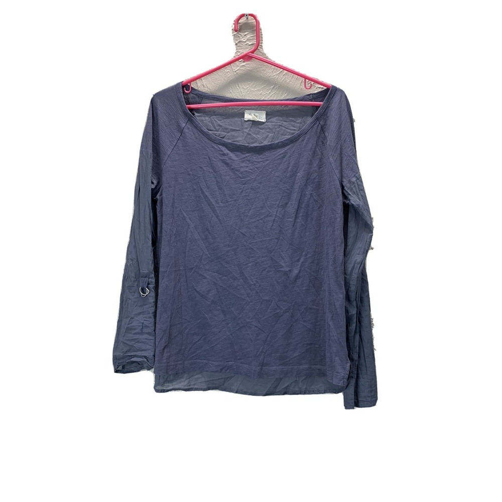 Lou & Grey Semi Sheer Gray roll up sleeves Blouse Womens Medium